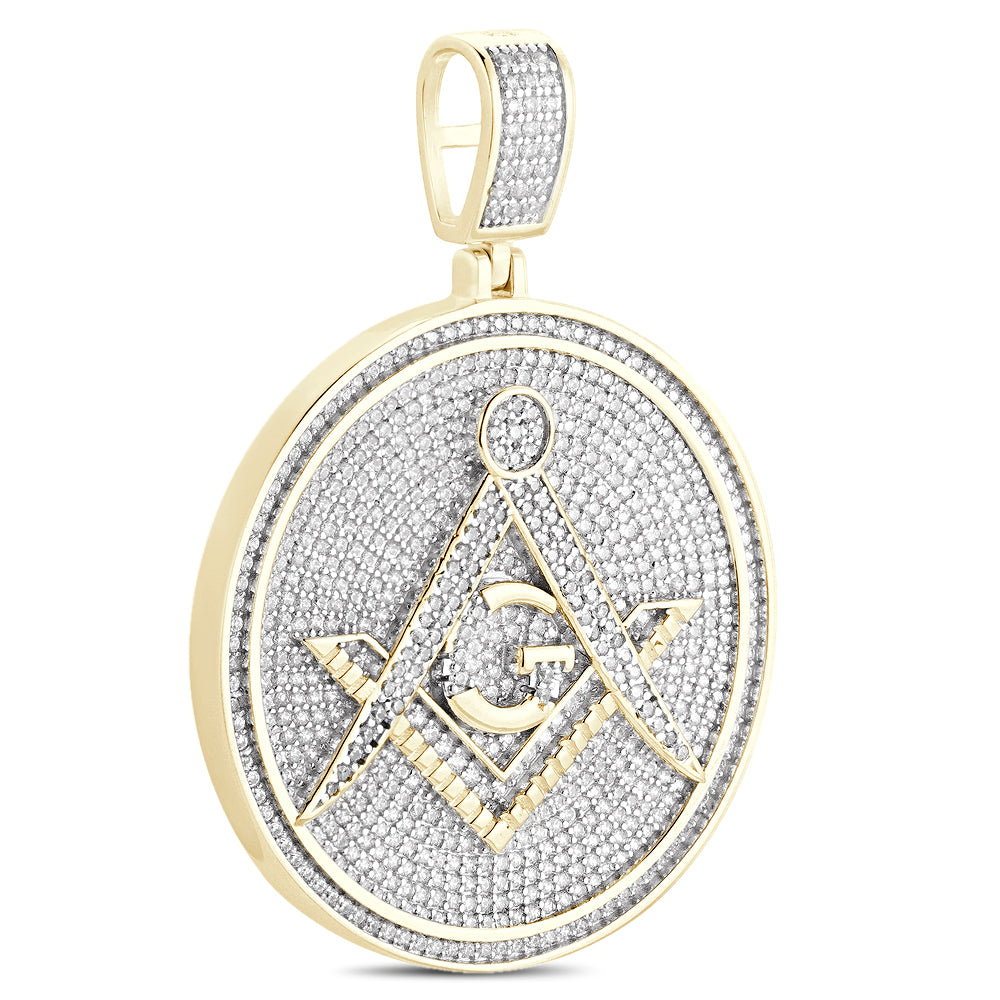 Real Genuine 3.50 Cwt. Authentic VVS/1 MOISSANITE Diamond 33+ Grams Freemason Masonic G Compass Pendant 14K Gold Finish Charm Chain Neckless