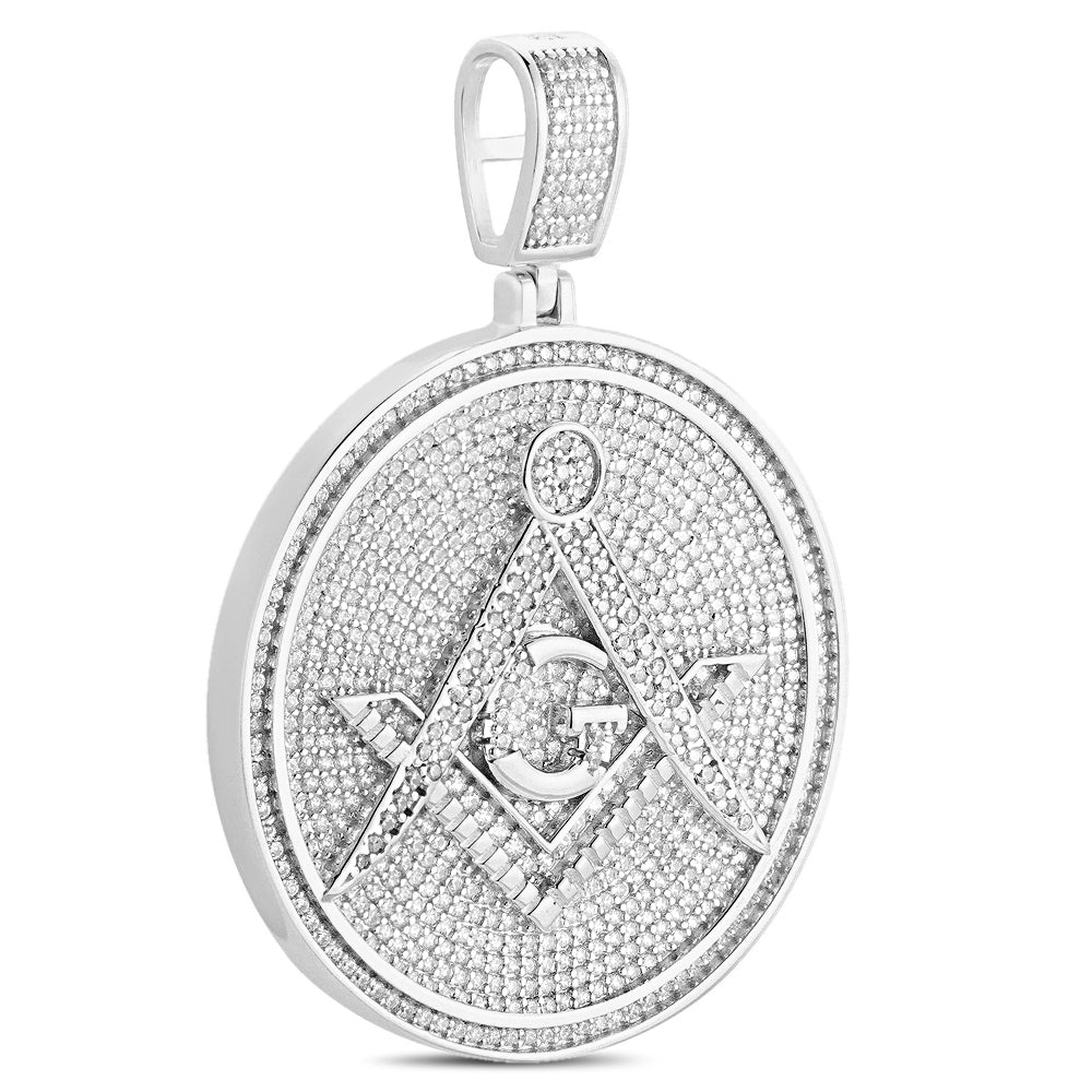 Real Genuine 3.50 Cwt. Authentic VVS/1 MOISSANITE Diamond 33+ Grams Freemason Masonic G Compass Pendant 14K Gold Finish Charm Chain Neckless