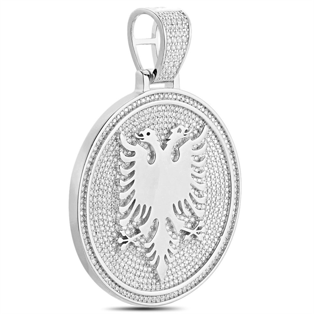 Real 3.50 Cwt. Authentic VVS/1 MOISSANITE Diamond 33+ Grams Albanian Eagle Double Headed Flying Bird Pendant 14K Gold Finish Charm Chain Set