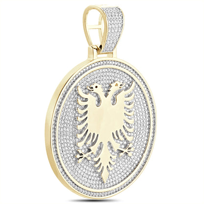 Real 3.50 Cwt. Authentic VVS/1 MOISSANITE Diamond 33+ Grams Albanian Eagle Double Headed Flying Bird Pendant 14K Gold Finish Charm Chain Set