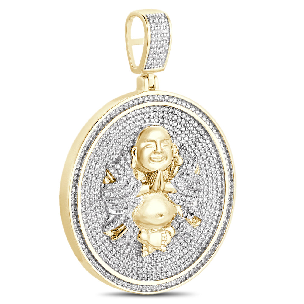 Real Genuine 3.50 Cwt. Authentic VVS/1 MOISSANITE Diamond 32+ Grams Praying Gautama Buddha 14K Gold Finish Religious Charm Pendant Chain Set