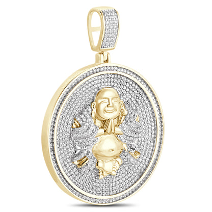 Real Genuine 3.50 Cwt. Authentic VVS/1 MOISSANITE Diamond 32+ Grams Praying Gautama Buddha 14K Gold Finish Religious Charm Pendant Chain Set