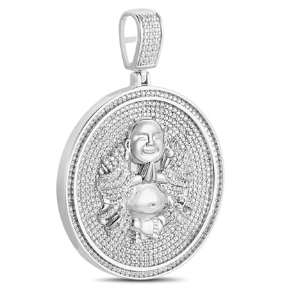 Real Genuine 3.50 Cwt. Authentic VVS/1 MOISSANITE Diamond 32+ Grams Praying Gautama Buddha 14K Gold Finish Religious Charm Pendant Chain Set
