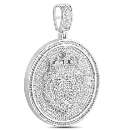 Real Genuine 3.50 Cwt. VVS/1 Authentic MOISSANITE Diamond 33+ Grams Lion King Head Crown Face 14K Gold Over Charm Pendant Chain Neckless Set