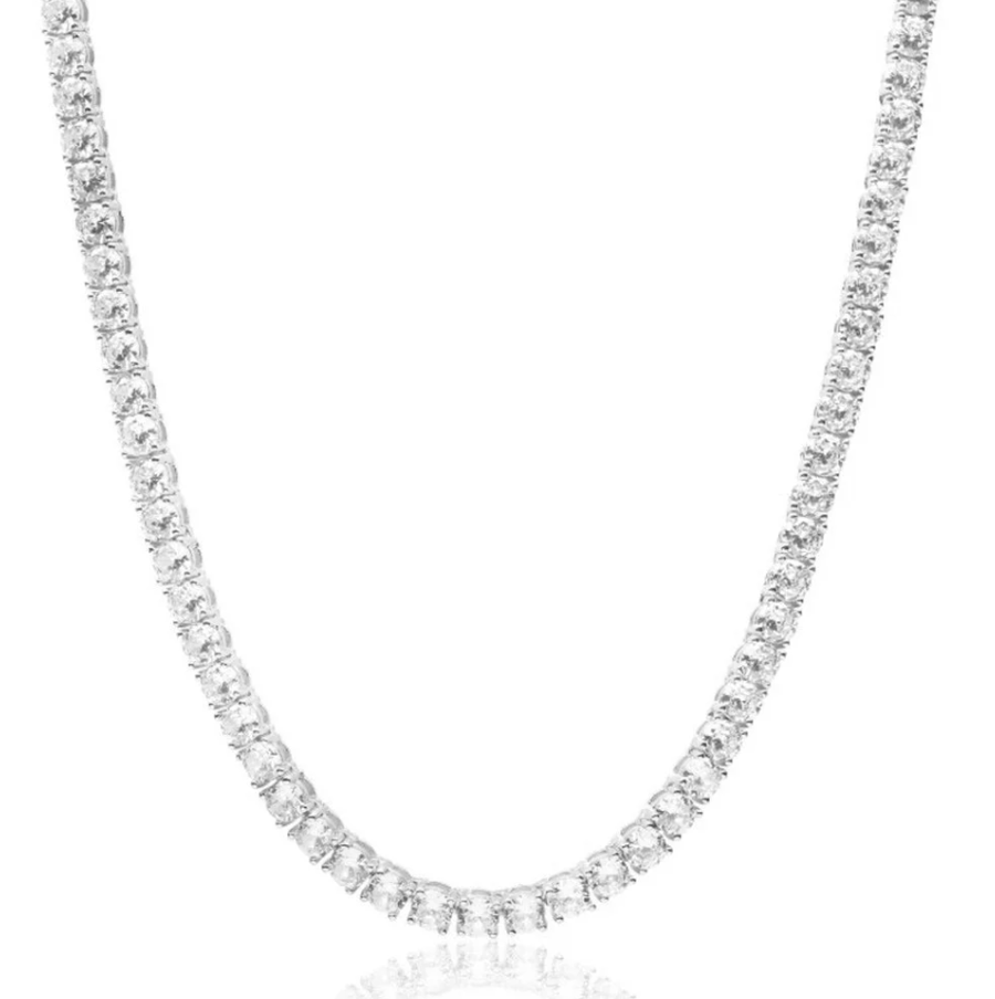 Real Genuine Authentic 32.00 Cwt. Certified Hand Prong Set VVS/D Moissanite Diamond 14K Gold Over 4MM 1 Row Tennis Link Chain Neckless 18''