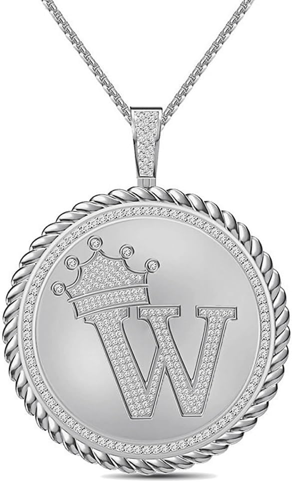Real Genuine Authentic 1.75 Cwt. MOISSANITE Diamond 32+ Grams Crown Initial Alphabet Letter Pendant Medallion 10K White Gold On Charm +Chain