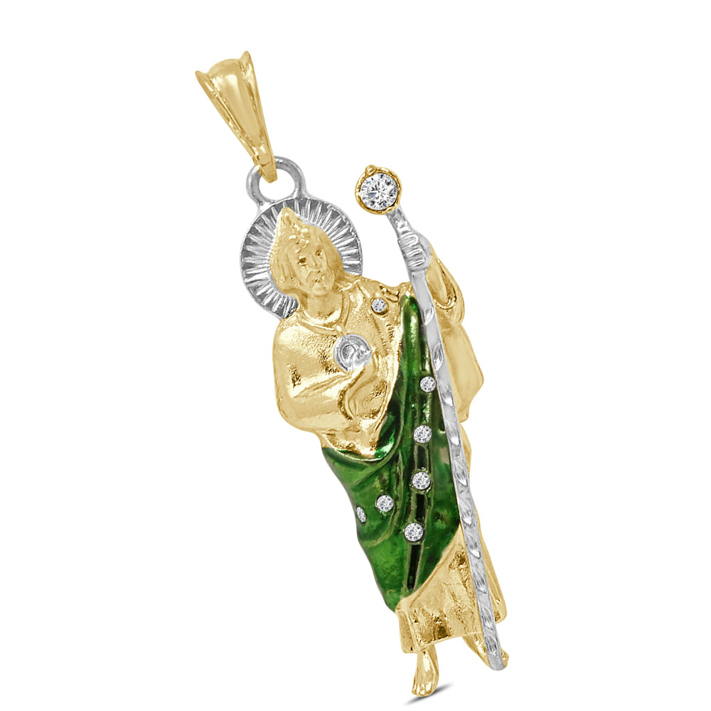 14K Gold Finish Simulated Diamond Saint Jude San Judas Tadeo Unisex Charm Religious Pendant Rope Chain Neckless Set 24 + Grams 3''