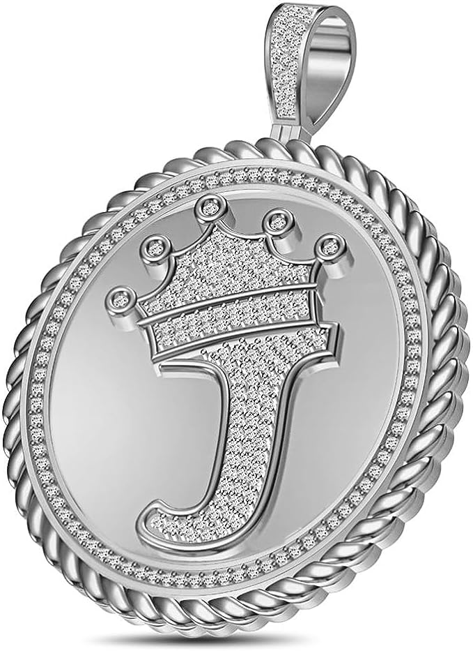 Real Genuine Authentic 1.75 Cwt. MOISSANITE Diamond 32+ Grams Crown Initial Alphabet Letter Pendant Medallion 10K White Gold On Charm +Chain