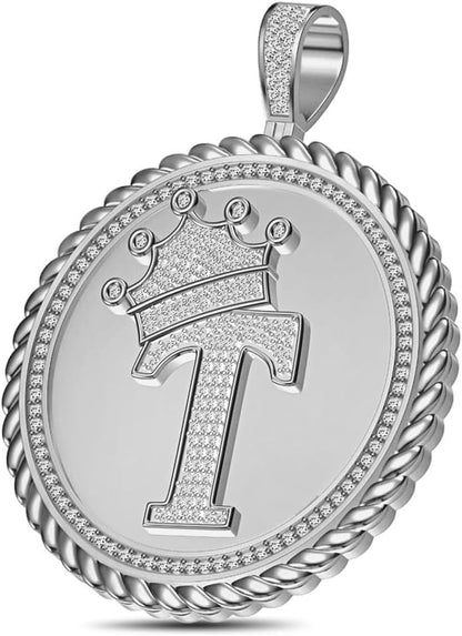 Real Genuine Authentic 1.75 Cwt. MOISSANITE Diamond 32+ Grams Crown Initial Alphabet Letter Pendant Medallion 10K White Gold On Charm +Chain