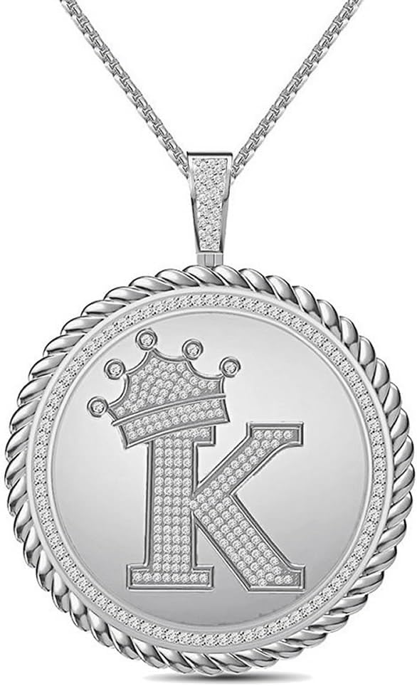 Real Genuine Authentic 1.75 Cwt. MOISSANITE Diamond 32+ Grams Crown Initial Alphabet Letter Pendant Medallion 10K White Gold On Charm +Chain