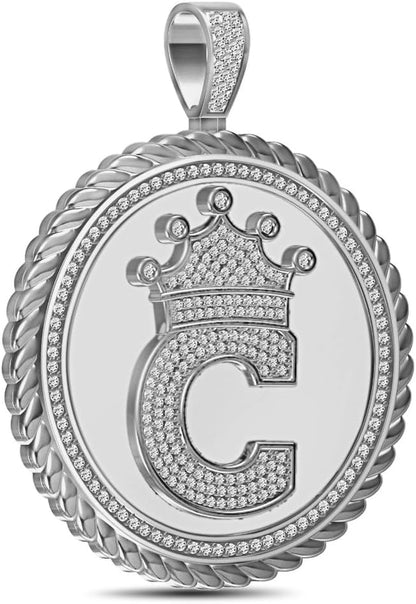 Real Genuine Authentic 1.75 Cwt. MOISSANITE Diamond 32+ Grams Crown Initial Alphabet Letter Pendant Medallion 10K White Gold On Charm +Chain