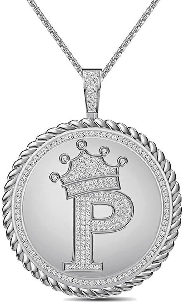 Real Genuine Authentic 1.75 Cwt. MOISSANITE Diamond 32+ Grams Crown Initial Alphabet Letter Pendant Medallion 10K White Gold On Charm +Chain