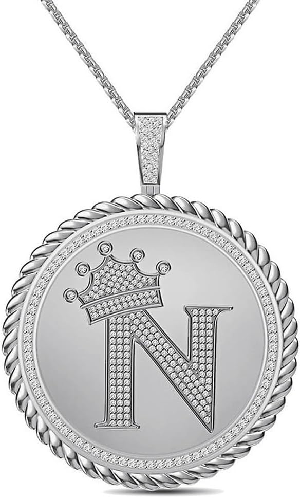 Real Genuine Authentic 1.75 Cwt. MOISSANITE Diamond 32+ Grams Crown Initial Alphabet Letter Pendant Medallion 10K White Gold On Charm +Chain