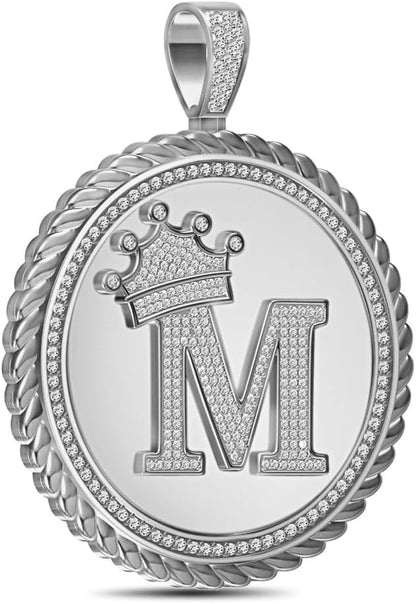 Real Genuine Authentic 1.75 Cwt. MOISSANITE Diamond 32+ Grams Crown Initial Alphabet Letter Pendant Medallion 10K White Gold On Charm +Chain