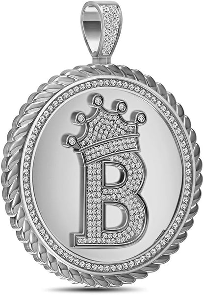 Real Genuine Authentic 1.75 Cwt. MOISSANITE Diamond 32+ Grams Crown Initial Alphabet Letter Pendant Medallion 10K White Gold On Charm +Chain