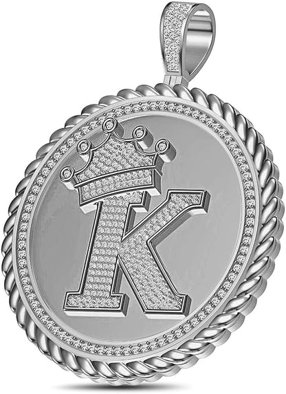 Real Genuine Authentic 1.75 Cwt. MOISSANITE Diamond 32+ Grams Crown Initial Alphabet Letter Pendant Medallion 10K White Gold On Charm +Chain