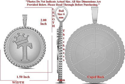 Real Genuine Authentic 1.75 Cwt. MOISSANITE Diamond 32+ Grams Crown Initial Alphabet Letter Pendant Medallion 10K White Gold On Charm +Chain