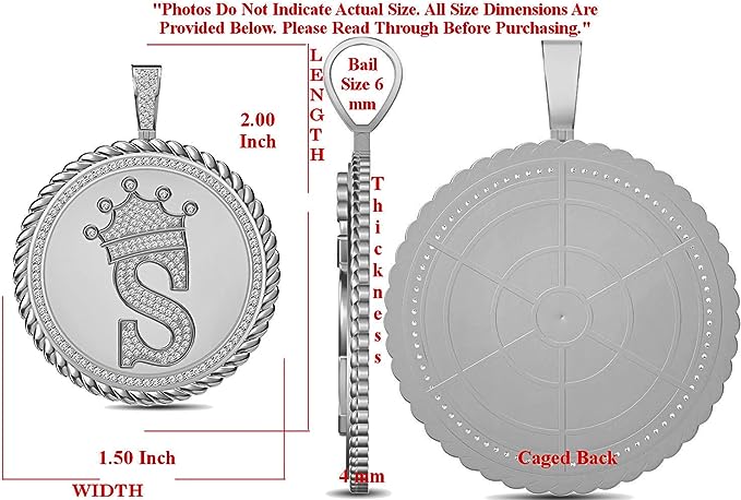 Real Genuine Authentic 1.75 Cwt. MOISSANITE Diamond 32+ Grams Crown Initial Alphabet Letter Pendant Medallion 10K White Gold On Charm +Chain