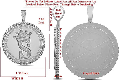 Real Genuine Authentic 1.75 Cwt. MOISSANITE Diamond 32+ Grams Crown Initial Alphabet Letter Pendant Medallion 10K White Gold On Charm +Chain