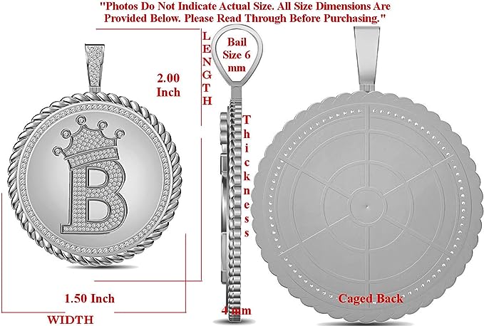 Real Genuine Authentic 1.75 Cwt. MOISSANITE Diamond 32+ Grams Crown Initial Alphabet Letter Pendant Medallion 10K White Gold On Charm +Chain