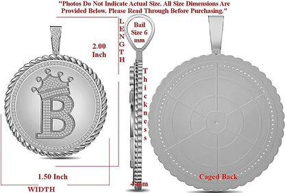 Real Genuine Authentic 1.75 Cwt. MOISSANITE Diamond 32+ Grams Crown Initial Alphabet Letter Pendant Medallion 10K White Gold On Charm +Chain
