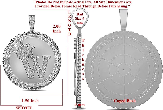 Real Genuine Authentic 1.75 Cwt. MOISSANITE Diamond 32+ Grams Crown Initial Alphabet Letter Pendant Medallion 10K White Gold On Charm +Chain