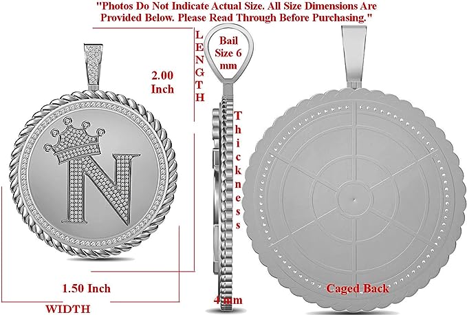 Real Genuine Authentic 1.75 Cwt. MOISSANITE Diamond 32+ Grams Crown Initial Alphabet Letter Pendant Medallion 10K White Gold On Charm +Chain