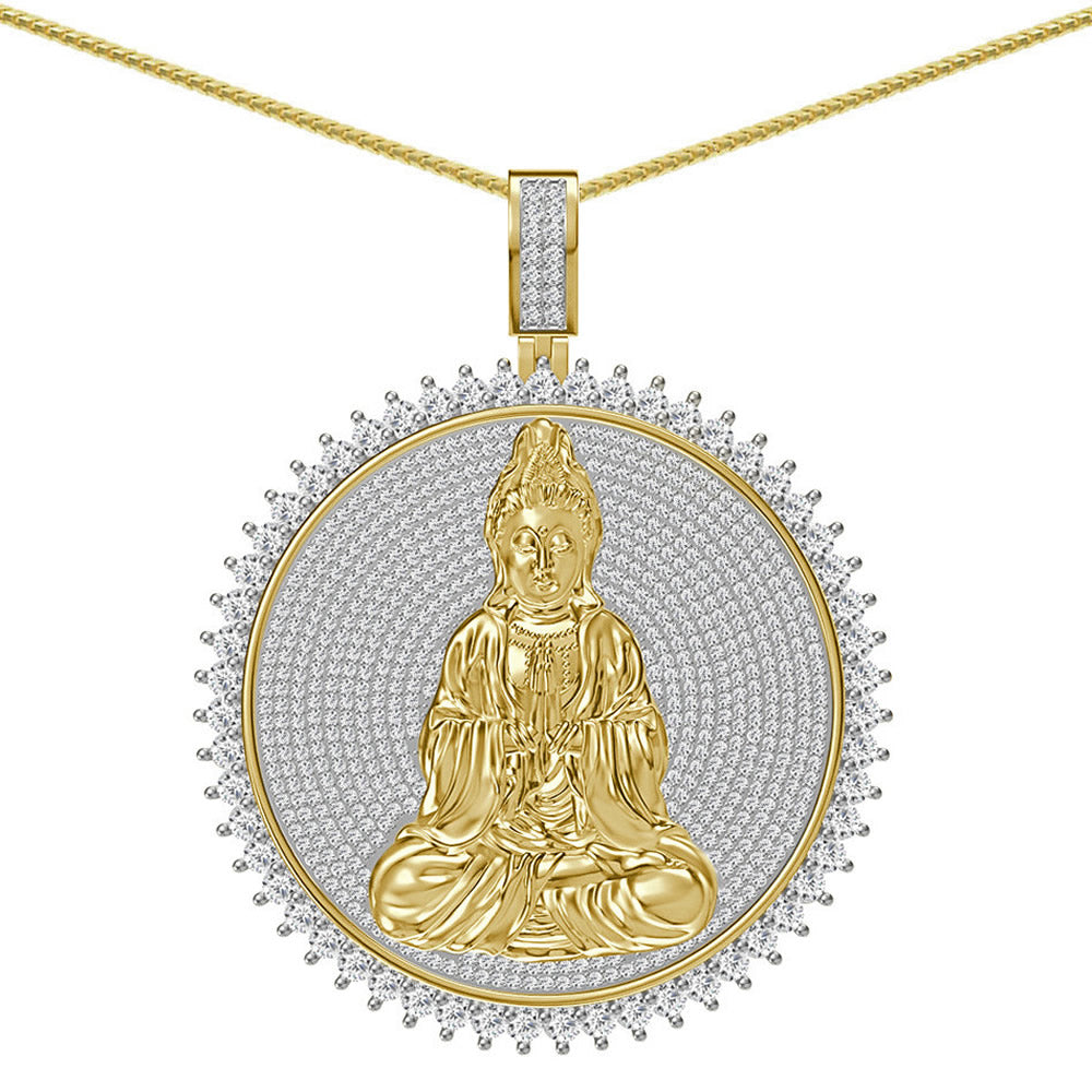 Real Genuine Authentic 4.00 Cwt. VVS1 MOISSANITE Diamond 30+ Grams Gautama Buddha Meditation Pendant Medallion 10K Gold Over Charm Chain Set
