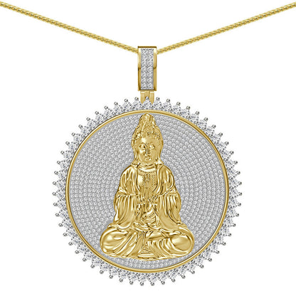 Real Genuine Authentic 4.00 Cwt. VVS1 MOISSANITE Diamond 30+ Grams Gautama Buddha Meditation Pendant Medallion 10K Gold Over Charm Chain Set