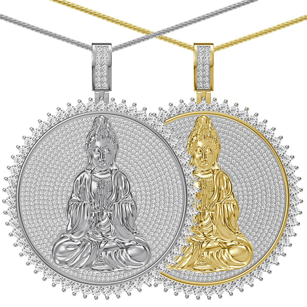 Real Genuine Authentic 4.00 Cwt. VVS1 MOISSANITE Diamond 30+ Grams Gautama Buddha Meditation Pendant Medallion 10K Gold Over Charm Chain Set