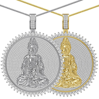 Real Genuine Authentic 4.00 Cwt. VVS1 MOISSANITE Diamond 30+ Grams Gautama Buddha Meditation Pendant Medallion 10K Gold Over Charm Chain Set