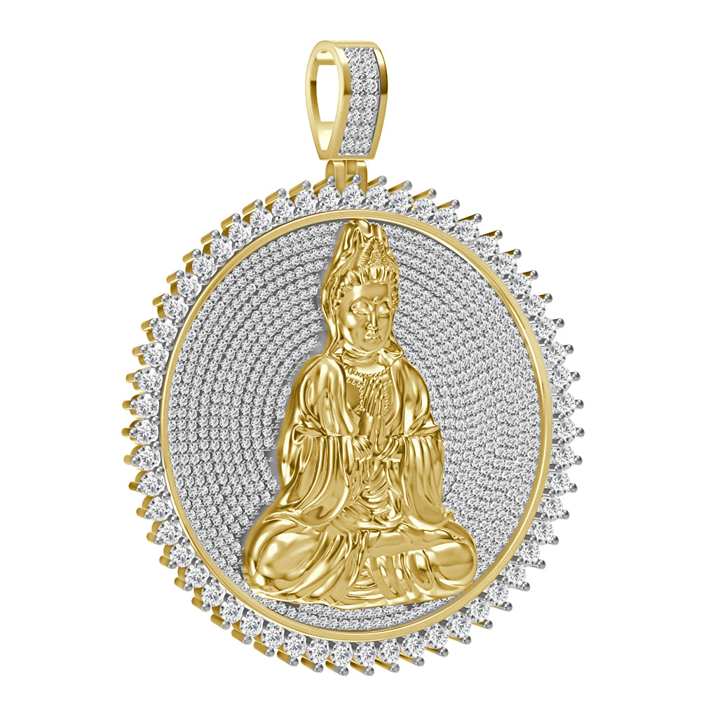 Real Genuine Authentic 4.00 Cwt. VVS1 MOISSANITE Diamond 30+ Grams Gautama Buddha Meditation Pendant Medallion 10K Gold Over Charm Chain Set