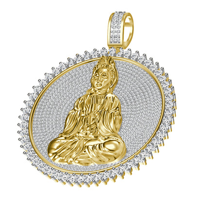 Real Genuine Authentic 4.00 Cwt. VVS1 MOISSANITE Diamond 30+ Grams Gautama Buddha Meditation Pendant Medallion 10K Gold Over Charm Chain Set