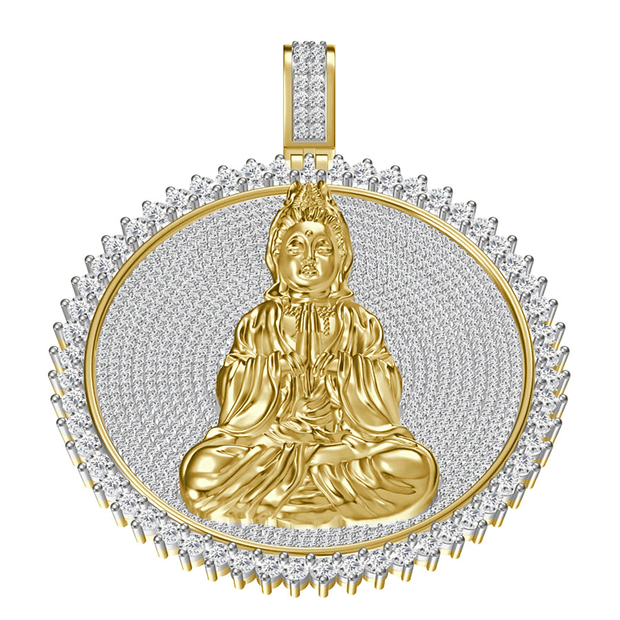 Real Genuine Authentic 4.00 Cwt. VVS1 MOISSANITE Diamond 30+ Grams Gautama Buddha Meditation Pendant Medallion 10K Gold Over Charm Chain Set