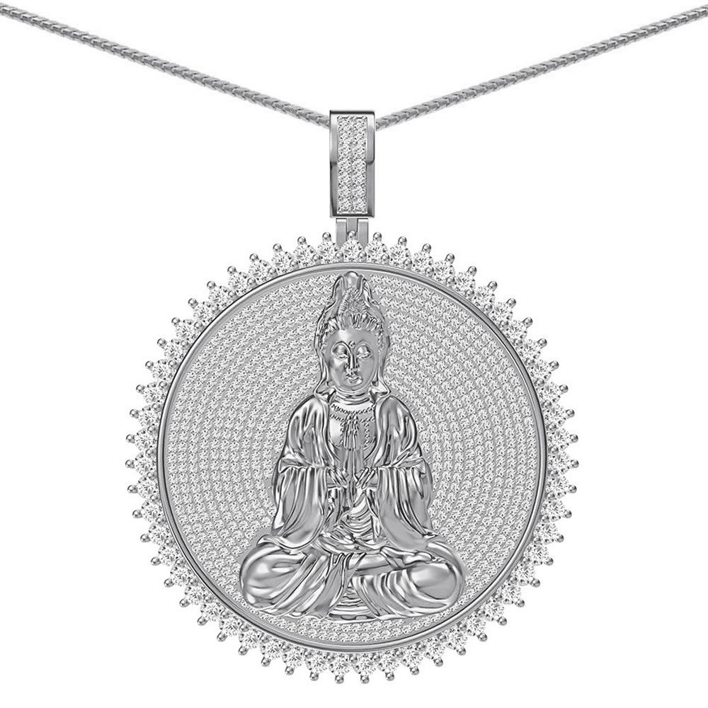 Real Genuine Authentic 4.00 Cwt. VVS1 MOISSANITE Diamond 30+ Grams Gautama Buddha Meditation Pendant Medallion 10K Gold Over Charm Chain Set