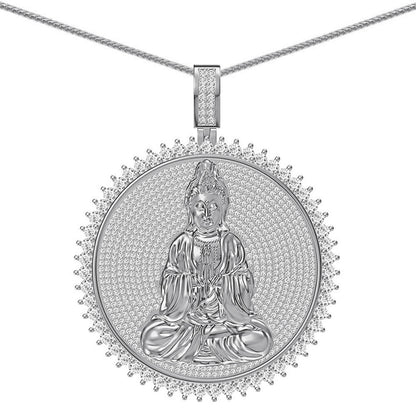 Real Genuine Authentic 4.00 Cwt. VVS1 MOISSANITE Diamond 30+ Grams Gautama Buddha Meditation Pendant Medallion 10K Gold Over Charm Chain Set