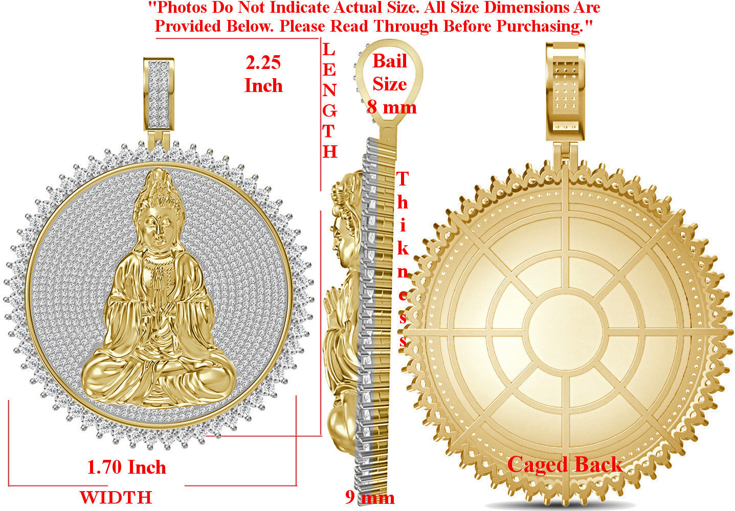 Real Genuine Authentic 4.00 Cwt. VVS1 MOISSANITE Diamond 30+ Grams Gautama Buddha Meditation Pendant Medallion 10K Gold Over Charm Chain Set