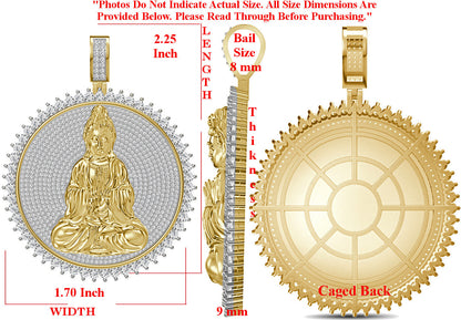 Real Genuine Authentic 4.00 Cwt. VVS1 MOISSANITE Diamond 30+ Grams Gautama Buddha Meditation Pendant Medallion 10K Gold Over Charm Chain Set