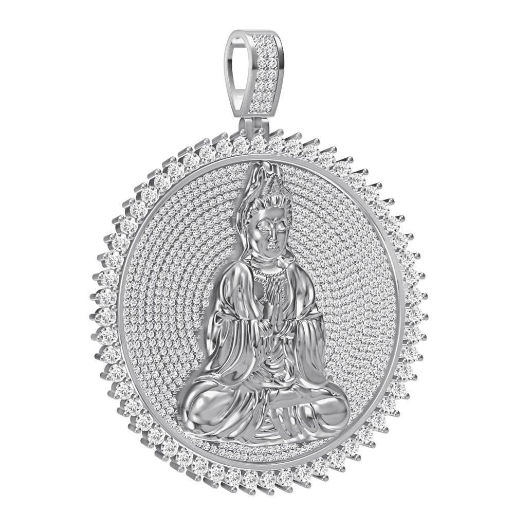 Real Genuine Authentic 4.00 Cwt. VVS1 MOISSANITE Diamond 30+ Grams Gautama Buddha Meditation Pendant Medallion 10K Gold Over Charm Chain Set