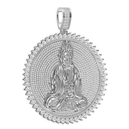 Real Genuine Authentic 4.00 Cwt. VVS1 MOISSANITE Diamond 30+ Grams Gautama Buddha Meditation Pendant Medallion 10K Gold Over Charm Chain Set