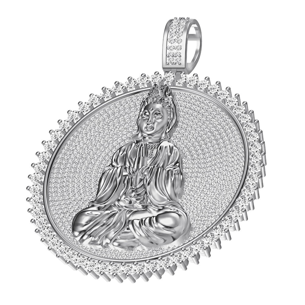 Real Genuine Authentic 4.00 Cwt. VVS1 MOISSANITE Diamond 30+ Grams Gautama Buddha Meditation Pendant Medallion 10K Gold Over Charm Chain Set