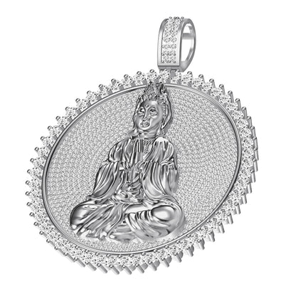 Real Genuine Authentic 4.00 Cwt. VVS1 MOISSANITE Diamond 30+ Grams Gautama Buddha Meditation Pendant Medallion 10K Gold Over Charm Chain Set