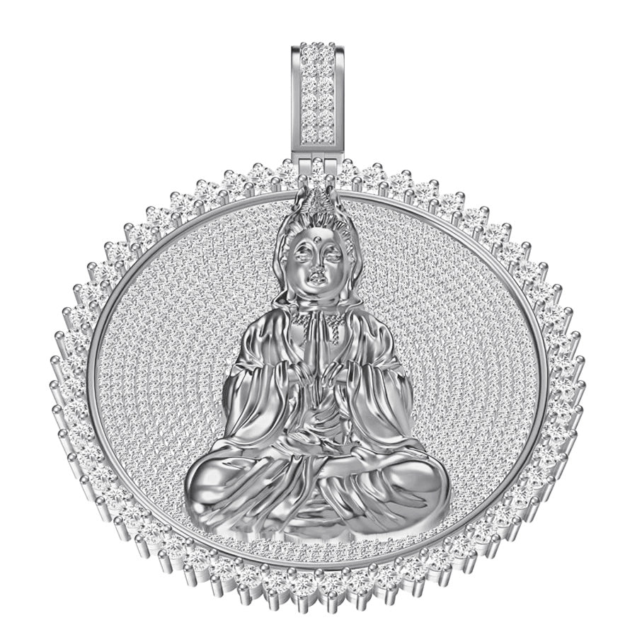 Real Genuine Authentic 4.00 Cwt. VVS1 MOISSANITE Diamond 30+ Grams Gautama Buddha Meditation Pendant Medallion 10K Gold Over Charm Chain Set
