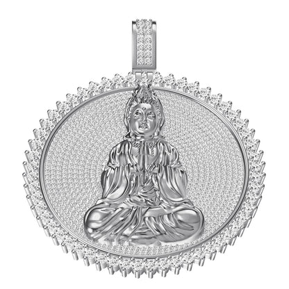 Real Genuine Authentic 4.00 Cwt. VVS1 MOISSANITE Diamond 30+ Grams Gautama Buddha Meditation Pendant Medallion 10K Gold Over Charm Chain Set