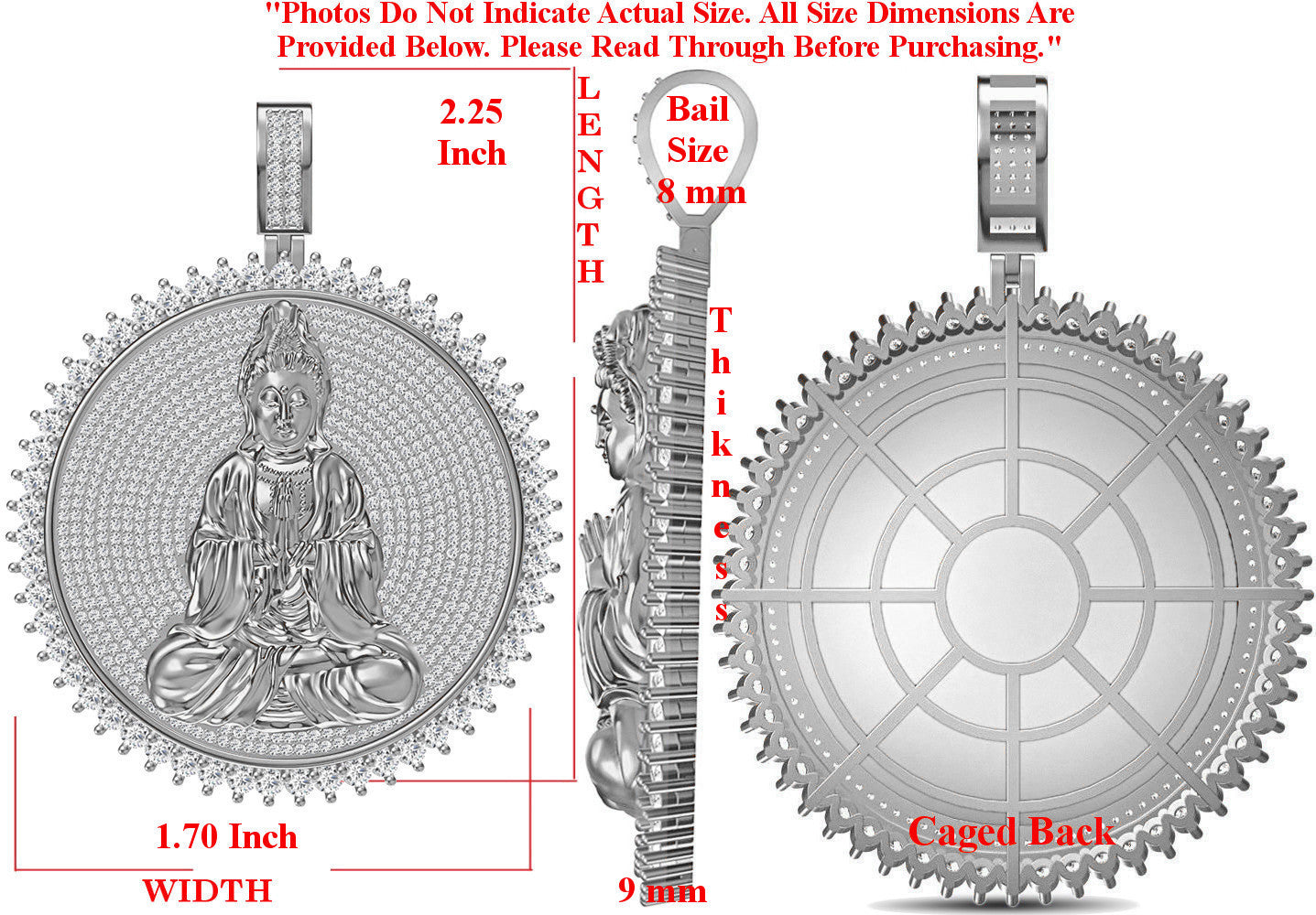 Real Genuine Authentic 4.00 Cwt. VVS1 MOISSANITE Diamond 30+ Grams Gautama Buddha Meditation Pendant Medallion 10K Gold Over Charm Chain Set