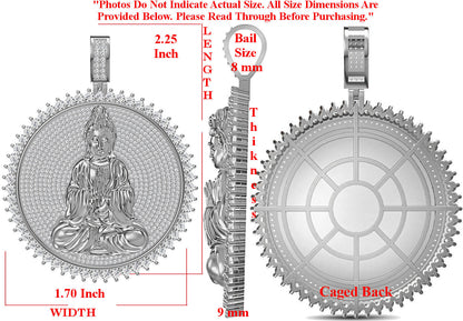 Real Genuine Authentic 4.00 Cwt. VVS1 MOISSANITE Diamond 30+ Grams Gautama Buddha Meditation Pendant Medallion 10K Gold Over Charm Chain Set