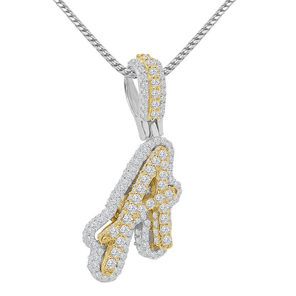 Real Genuine Sterling Silver 14K 2 Tone Gold Finish 1.65 CT. Hand Set Simulated Diamond Initial Letter Alphabet Pendant Charm Chain 1.75"