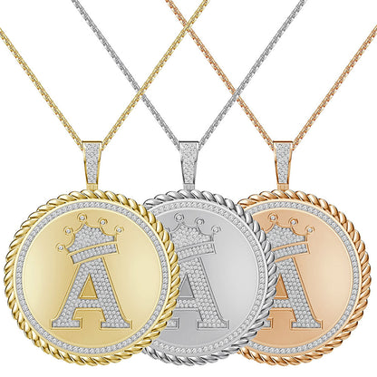Real Genuine Authentic 1.75 Cwt. VVS1 MOISSANITE Diamond 32+ Grams Crown Initial Alphabet Letter Pendant Medallion 10K Gold On Charm + Chain