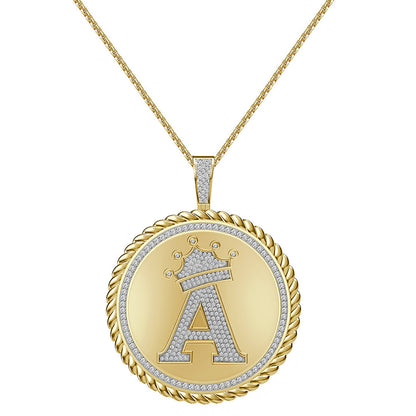 Real Genuine Authentic 1.75 Cwt. VVS1 MOISSANITE Diamond 32+ Grams Crown Initial Alphabet Letter Pendant Medallion 10K Gold On Charm + Chain