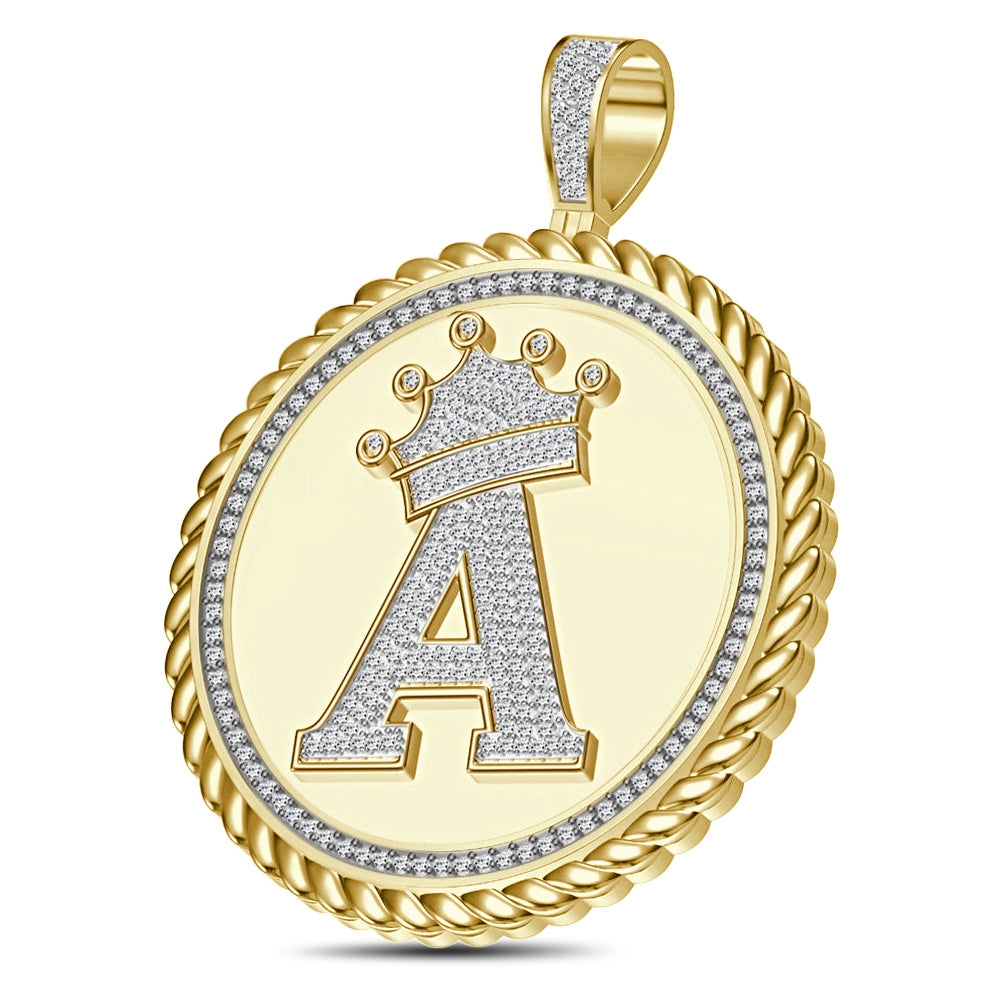 Real Genuine Authentic 1.75 Cwt. VVS1 MOISSANITE Diamond 32+ Grams Crown Initial Alphabet Letter Pendant Medallion 10K Gold On Charm + Chain